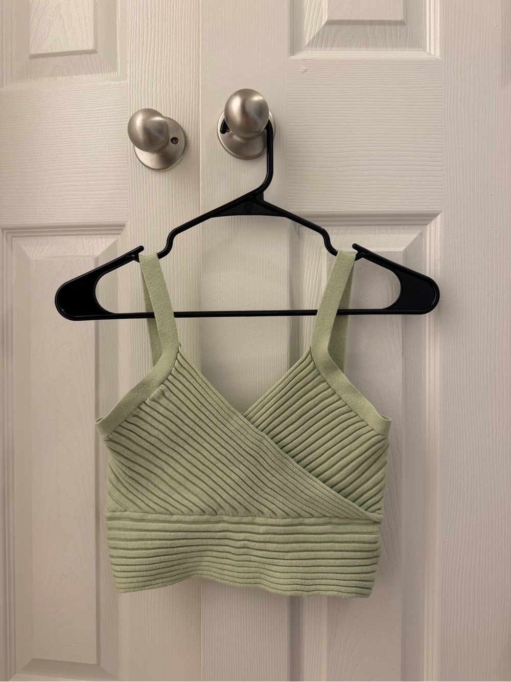 Princess Polly Ribbed Wrap-Front Crop - Sage Green